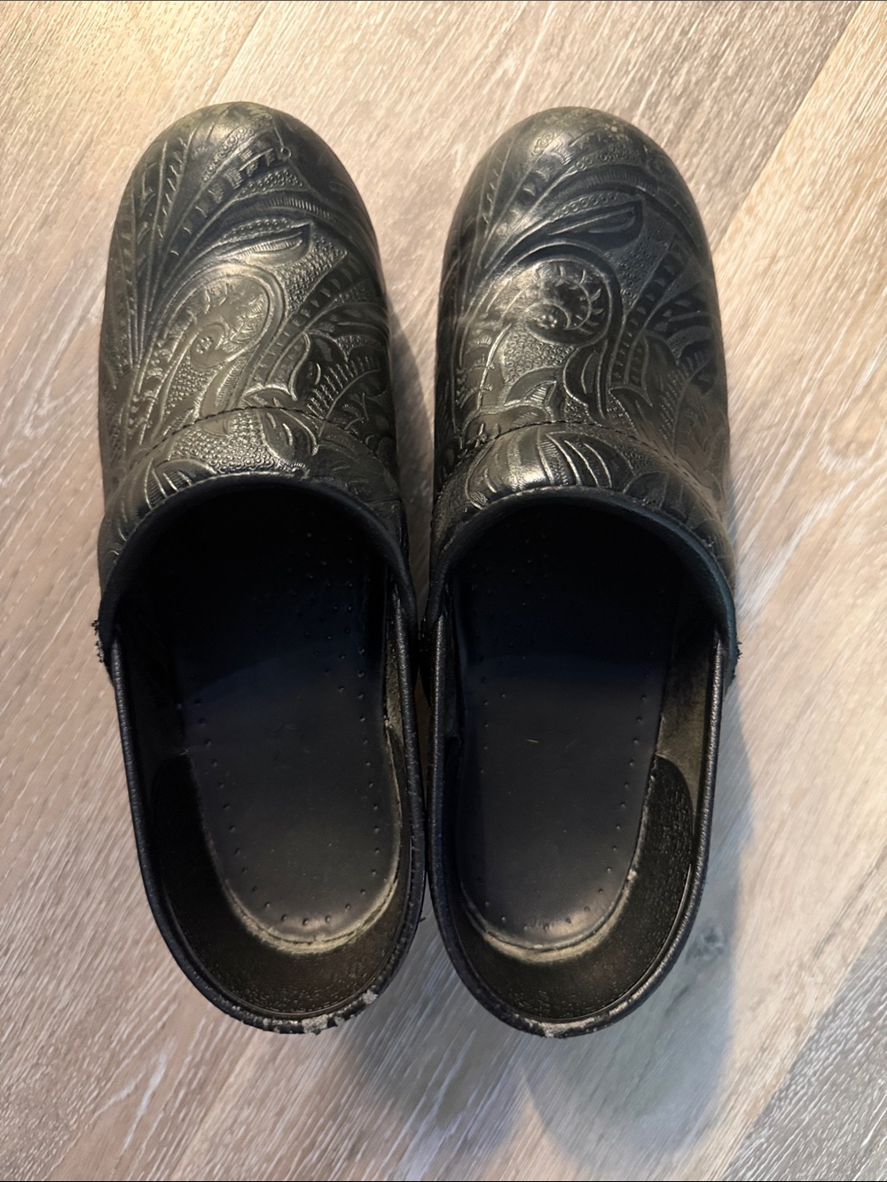 Dansko Black Embossed Slip-On Clogs